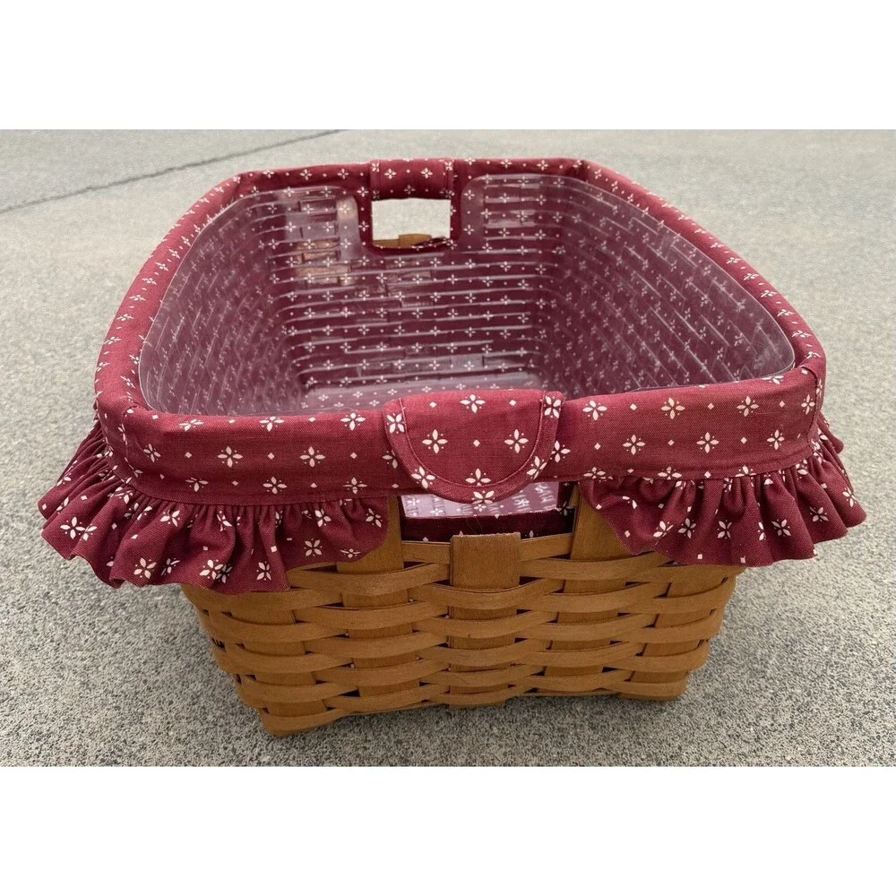 Longaberger 1996 Traditional Red Fabric Plastic Insert Laundry Basket VTG Large